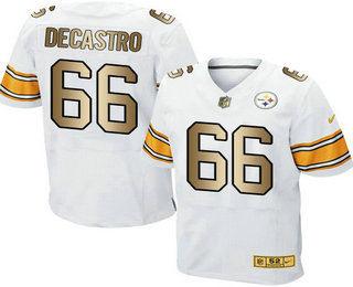 Men's Pittsburgh Steelers #66 David DeCastro White With Gold Stitched NFL Nike Elite Jersey