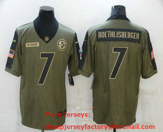 Men's Pittsburgh Steelers #7 Ben Roethlisberger 2021 Olive Salute To Service Limited Stitched Jersey