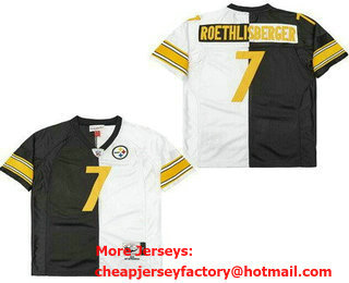 Men's Pittsburgh Steelers #7 Ben Roethlisberger Black White Split 2005 Throwback Jersey