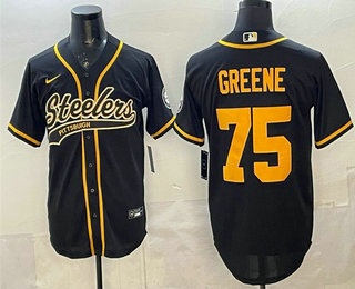Men's Pittsburgh Steelers #75 Joe Greene Black With Patch Cool Base Stitched Baseball Jersey
