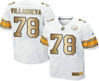 Men's Pittsburgh Steelers #78 Alejandro Villanueva White With Gold Road NFL Nike Elite Jersey