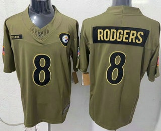 Men's Pittsburgh Steelers #8 Aaron Rodgers Olive 2025 FUSE Salute to Service Limited Jersey