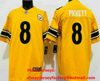 Men's Pittsburgh Steelers #8 Kenny Pickett Limited Yellow Inverted Vapor Jersey