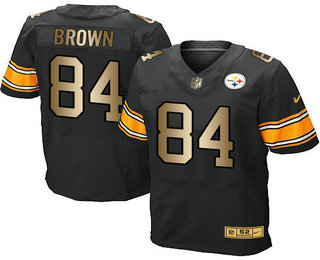 Men's Pittsburgh Steelers #84 Antonio Brown Black With Gold Stitched NFL Nike Elite Jersey