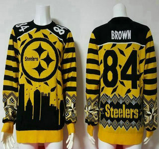 Men's Pittsburgh Steelers #84 Antonio Brown Yellow With Black NFL Sweater