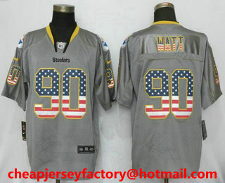 Men's Pittsburgh Steelers #90 T. J. Watt Gray USA Flag Fashion NFL Nike Elite Jersey