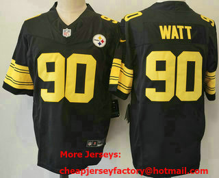Men's Pittsburgh Steelers #90 TJ Watt Black Yellow 2023 FUSE Color Rush Stitched Nike Limited Jersey