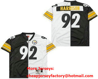 Men's Pittsburgh Steelers #92 James Harrison Black White Split 2005 Throwback Jersey