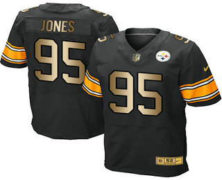 Men's Pittsburgh Steelers #95 Jarvis Jones Black With Gold Stitched NFL Nike Elite Jersey