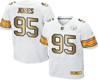 Men's Pittsburgh Steelers #95 Jarvis Jones White With Gold Stitched NFL Nike Elite Jersey