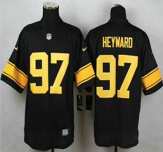 Men's Pittsburgh Steelers #97 Cameron Heyward Black With Yellow Nike NFL Elite Jersey