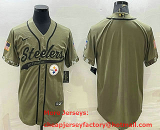 Men's Pittsburgh Steelers Blank Olive Salute to Service Cool Base Stitched Baseball Jersey