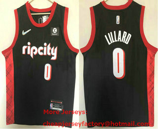 Men's Portland Trail Blazers #0 Damian Lillard Black Diamond 2022 City Edition Swingman Stitched Jersey With Sponsor