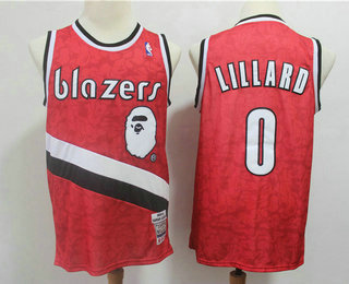 Men's Portland Trail Blazers #0 Damian Lillard Mitchell & Ness x BAPE 2018-19 Red Swingman Jersey