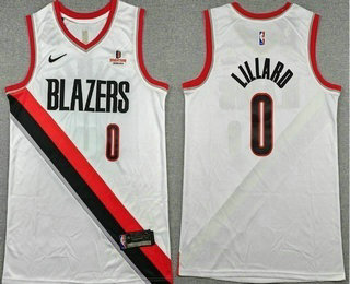 Men's Portland Trail Blazers #0 Damian Lillard White Sponsor Swingman Jersey