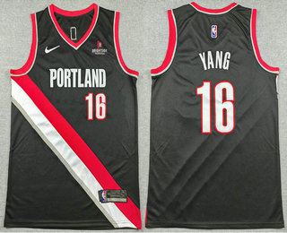 Men's Portland Trail Blazers #16 Yang Hansen Black Icon Sponsor Swingman Jersey