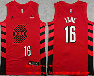 Men's Portland Trail Blazers #16 Yang Hansen Red Statement Edition Stitched Jersey