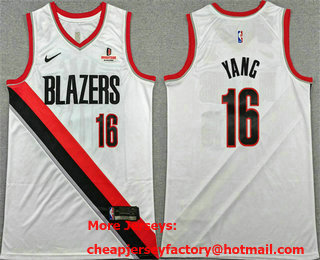 Men's Portland Trail Blazers #16 Yang Hansen White Association Edition Stitched Jersey