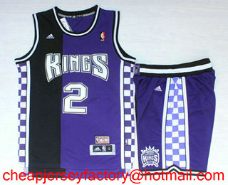 Men's Sacramento Kings #2 Mitch Richmond Purple Black Hardwood Classics Soul Swingman Throwback Jersey With Shorts