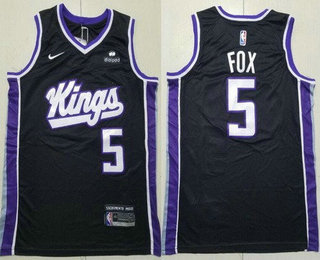Men's Sacramento Kings #5 DeAaron Fox Black Sponsor Swingman Jersey