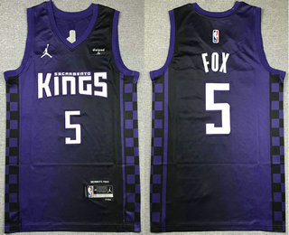 Men's Sacramento Kings #5 DeAaron Fox Purple 2023 Statement Edition Swingman Stitched Jersey