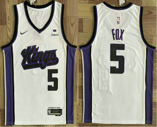 Men's Sacramento Kings #5 DeAaron Fox White 2023 Association Edition Swingman Stitched Jersey