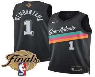 Men's San Antonio Spurs #1 Victor Wembanyama Black 2026 Finals Patch City Edition Stitched Jersey