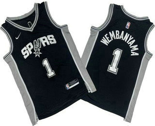 Men's San Antonio Spurs #1 Victor Wembanyama Black Icon Swingman Jersey