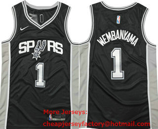 Men's San Antonio Spurs #1 Victor Wembanyama Black Icon Swingman Jersey