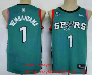 Men's San Antonio Spurs #1 Victor Wembanyama Green 2022 City Icon 6 Patch Sponsor Swingman Jersey