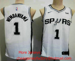 Men's San Antonio Spurs #1 Victor Wembanyama White 2023 Stitched Jersey 01