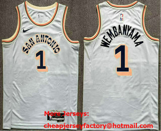 Men's San Antonio Spurs #1 Victor Wembanyama White 2024 City Icon Sponsor Swingman Jersey