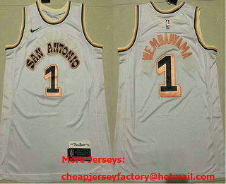 Men's San Antonio Spurs #1 Victor Wembanyama White 2024 City Sponsor Swingman Jersey