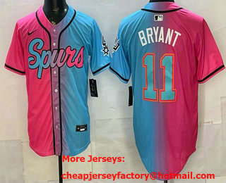 Men's San Antonio Spurs #11 Carter Bryant Pink Blue Limited Stitched Baseball Jersey