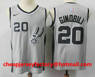 Men's San Antonio Spurs #20 Manu Ginobili Gray 2017-2018 Nike Swingman Stitched NBA Jersey