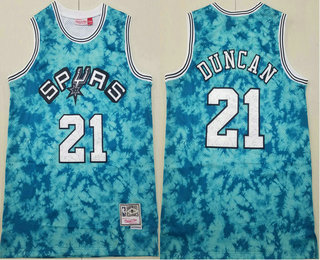 Men's San Antonio Spurs #21 Tim Duncan Blue Camo Hardwood Classics Soul Swingman Throwback Jersey