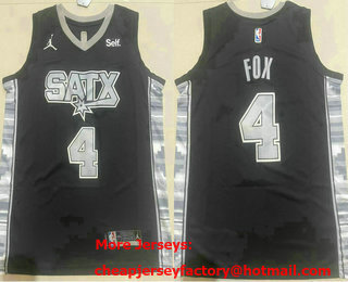 Men's San Antonio Spurs #4 DeAaron Fox Black Statement Icon Sponsor Swingman Jersey