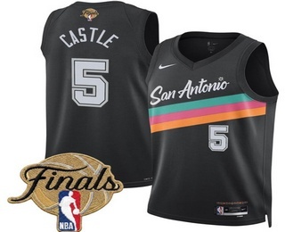 Men's San Antonio Spurs #5 Stephon Castle Black 2026 Finals Patch City Jersey