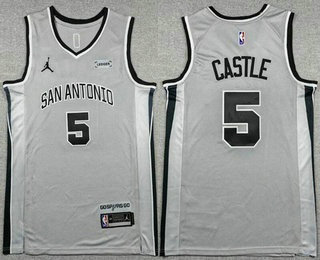 Men's San Antonio Spurs #5 Stephon Castle Gray Statement Sponsor Swingman Jersey