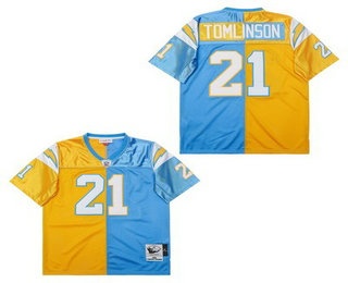 Men's San Diego Chargers #21 LaDainian Tomlinson Yellow Blue Split 2002 Throwback Jersey