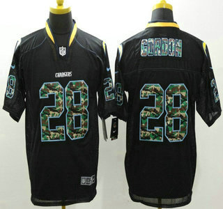 Men's San Diego Chargers #28 Melvin Gordon Black With Camo Fashion NFL Nike Elite Jersey