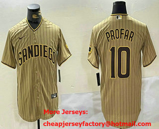 Men's San Diego Padres #10 Jurickson Profar Khaki Team Logo Cool Base Jersey