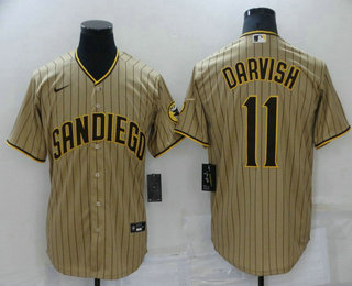 Men's San Diego Padres #11 Yu Darvish Grey Team Logo Stitched MLB Cool Base Nike Jersey
