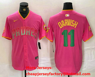 Men's San Diego Padres #11 Yu Darvish Pink Fashion Baseball Jersey