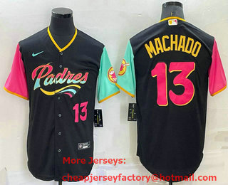 Men's San Diego Padres #13 Manny Machado Black Number 2022 City Connect Cool Base Stitched Jersey