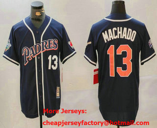 Men's San Diego Padres #13 Manny Machado Navy Player Number Cooperstown Cool Base Jersey