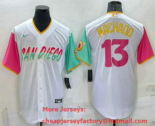 Men's San Diego Padres #13 Manny Machado White 2022 City Connect Cool Base Stitched Jersey