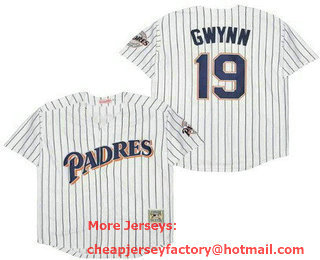 Men's San Diego Padres #19 Tony Gwynn White Stripes Throwback Jersey