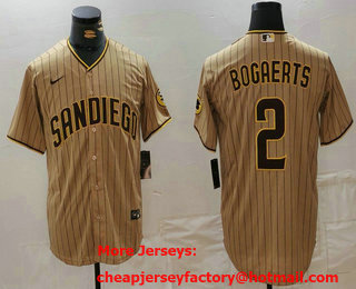 Men's San Diego Padres #2 Xander Bogaerts Khaki Cool Base Stitched Jersey