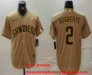 Men's San Diego Padres #2 Xander Bogaerts Khaki With PS Patch Cool Base Stitched Jersey